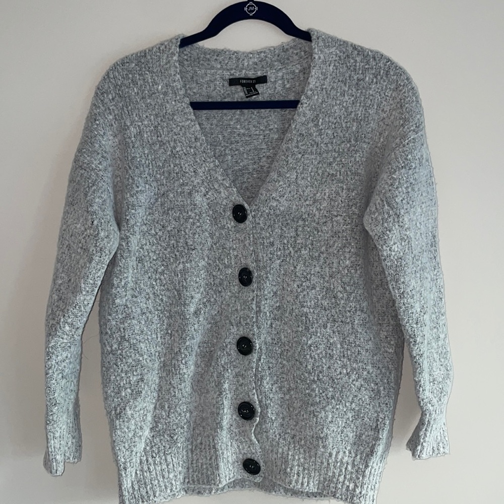 Forever 21 Oversized Gray Button Sweater Small